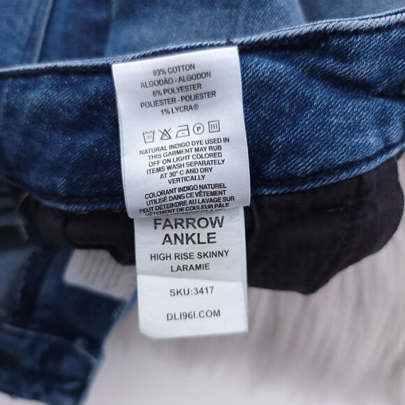 DL1961 Women's 25 Blue Distressed Raw Hem High Rise Skinny Laramie Farrow Jeans - Picture 8 of 9